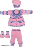 Woolen newborn baby winter frock, solid pattern, long sleeves, India origin