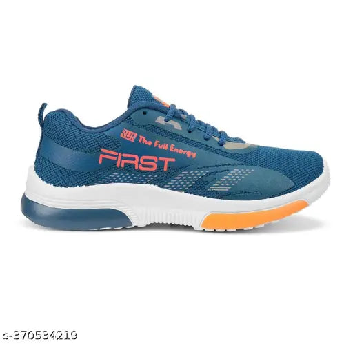 Black, orange, and blue running shoes for kids