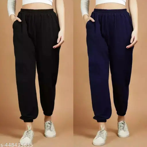 Black & Blue Combo Woolen Jogger Pants for Women, ideal for winter sports, jogging, gym, running