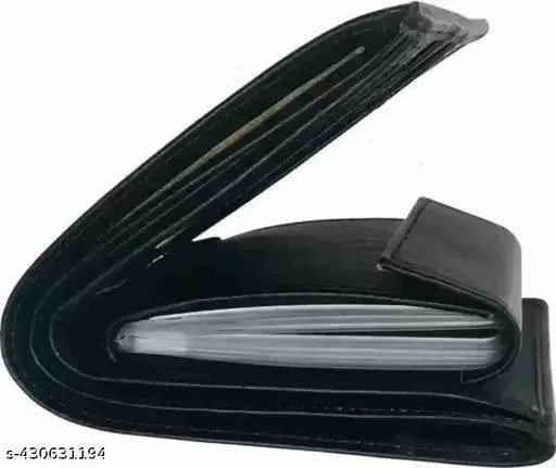 Black PU leather wallet for men, 8 card slots, durable and classy design, perfect gifting option
