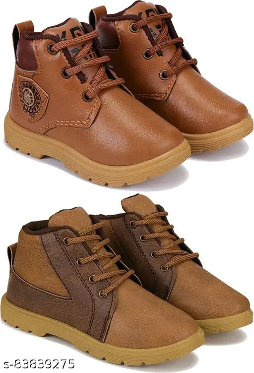 Brown leather lace-up boots with a rugged sole and brown buckle