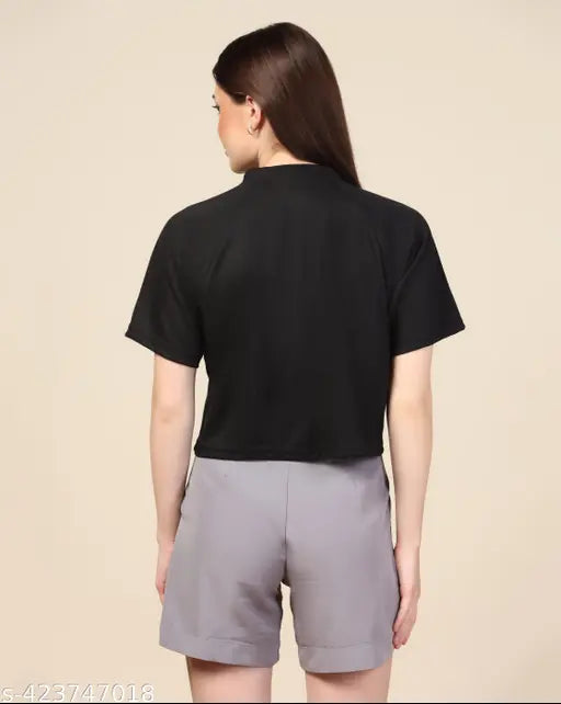 Waffle cotton button down cropped top, shiny and stylish women's disco party wear, quality cotton blend fabric