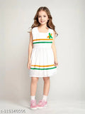 Baby girl's plain white cotton tricolor frock with self-design