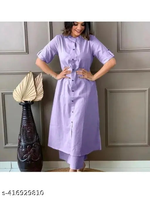 Women's cotton kurti with palazzo set, solid color, three-quarter sleeves, India origin