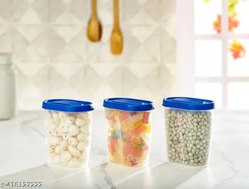 Blue plastic modular container set of 12, each 1500ml, air tight, suitable for tea coffee sugar and spices