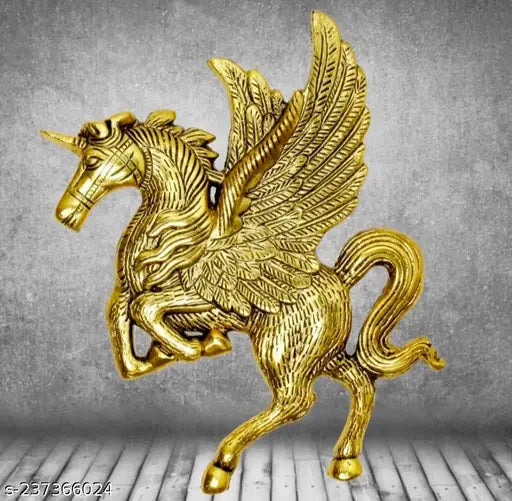 Metal flying horse statue for home, temple, office decor, 15x2x19 cm (L x B x H), India origin