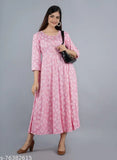 Rayon print anarkali gown with three-quarter sleeves, pink and ethnic design, women's party wear for sizes S to XXXL