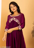 Georgette embroidered kurti for women, solid combo, three-quarter sleeves