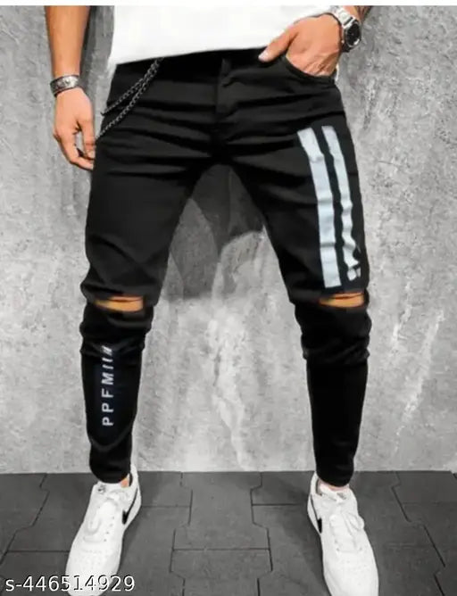 Men denim knee cut jeans