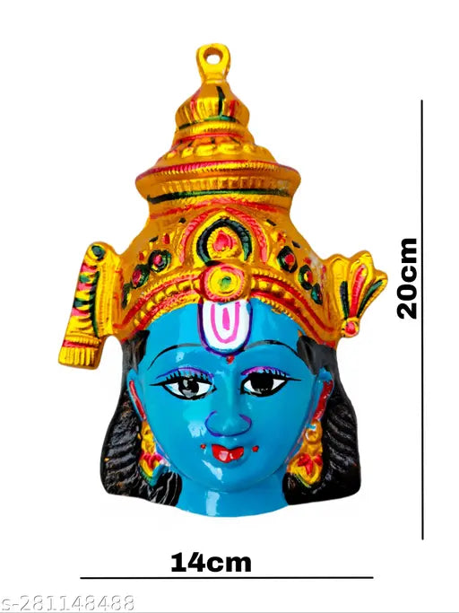 Metal Adi Shankara Vishnu Bhagwan Narayan face, intricately crafted for home worship. Dimensions: Height 20cm, Width 14cm. Weight: 200gm. Authentic Indian handicraft