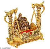 Golden Nand Laddu Gopal Swing, metal Krishna temple decor, 16cm x 1.5cm x 10cm, for Janmashtami celebration
