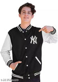 Black and white full sleeve boys casual jacket with New York pocket logo
