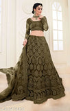 Elitevibe women's embroidered chain-detailed free size Lahenga choli and dupatta, featuring Aari work and net fabric. Indian fashionable semi-stitched lehenga with trendy chain detailing