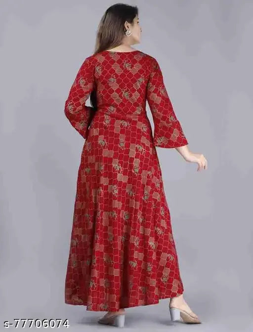 Red kurta with paisley design on right side