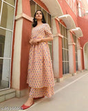 Women's printed rayon kurti palazzo set, short-sleeved, rayon fabric, Indian fashion on mannequin