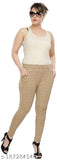 Trendy white & beige checked net Lycra soft jeggings for women with two pockets, ankle length, comfortable, fashion-forwarded, available in sizes 26-32 (Waist 26-32, Length 35in), made in India