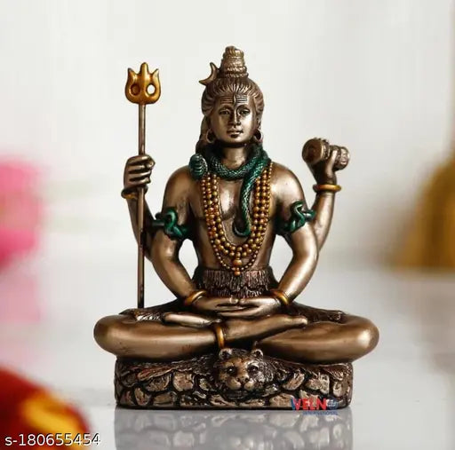 Bronze Indian Cold Cast Shiva statue in Padmasana, religious car art form