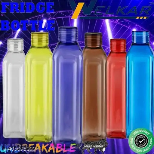 Fridge Bottle Water Bottle Crystal Clear 1 litre, Plastic Fridge Water Bottle Set-Multicolour 1000 ml Bottle Leak proof & break-proof|Best Usage for Office/School/College/Gym/Picnic/Home/Fridge WELKAR (Pack of 6, Multicolor, venise bottle,1000 ml ) 1201