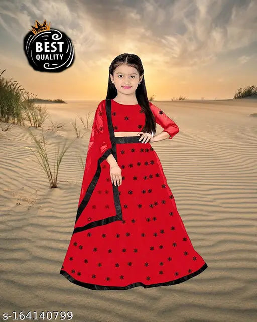 Polka dot semi-stitched net Lehenga Choli for girls party wear, free size, compatible with 3-15 years. Indian traditional wedding wear from Femisha Creation