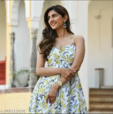 Rayon floral print flared kurti set, sleeveless, XS-L, Indian origin