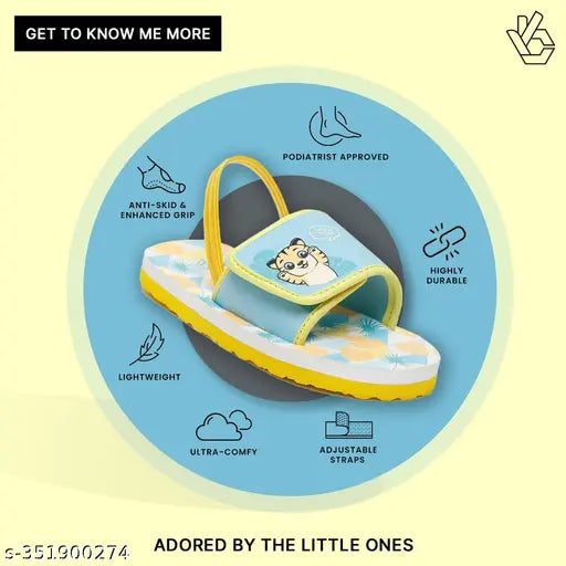 Flip flops with a tiger character on them, by ONYC, featuring back support and an adjustable strap. Designed for unisex wear