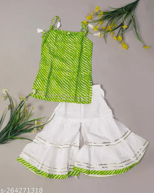 Cotton Sanganeri printed kurti and sharara dress for baby girls, vibrant colors, Indian festivals attire, Cambric cotton fabric, extra comfortable