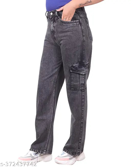 Blue denim women's cargo pants