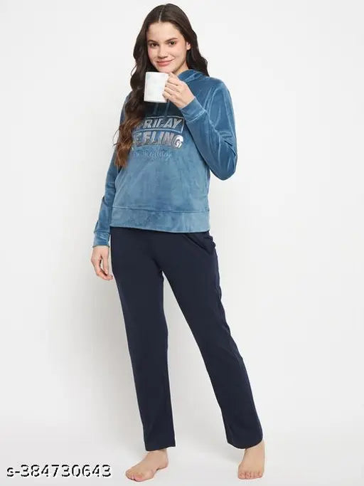Camey Women Solid Hooded Velvet Embroidered Winter Sweatshirt with 2 pockets