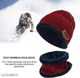 Red wool beanie cap with muffler scarf set