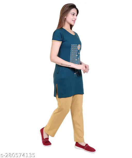 Cotton blend DG night suit with printed net pattern, ideal for hot and humid summers. Available in multiple sizes (M-5XL). Made in India