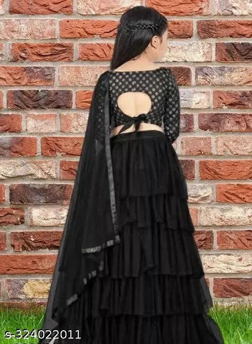 Embellished satin lehenga choli for girls, semi-stitched net fabric, exclusive designer embroidery, Indian origin