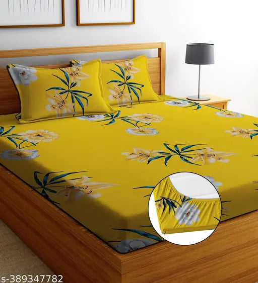 Three-dimensional printed, superfine elastic cotton fitted bedsheets for AC room, ideal for anniversary gift in adult size - double king