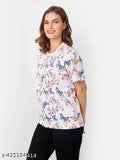 Printed Lycra t-shirt for women, short sleeves with vibrant design, size S to XXL