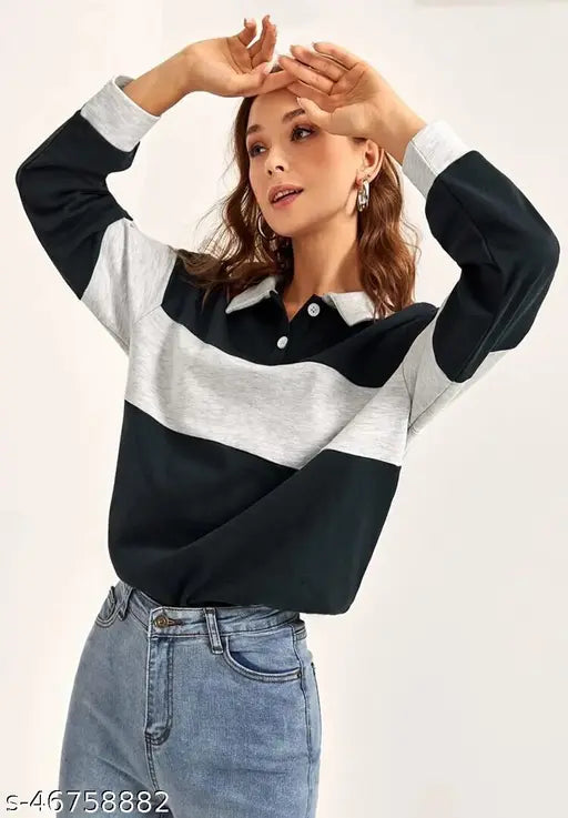 Colorblocked cotton-blend long sleeves women's T-shirt, specially designed for comfort, India origin