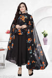 Black Georgette gown with dupatta, long sleeves, solid pattern, Indian bridal wear on mannequin
