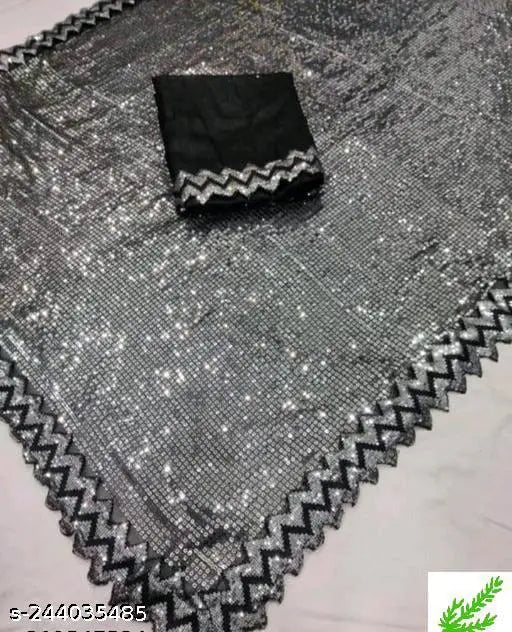 Gold sequin sari, decorative edge design