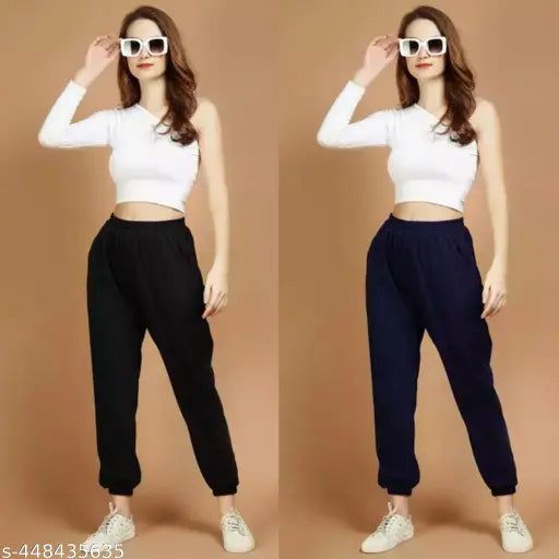 Black & Blue Combo Women's Fleece Jogger Pants for Winter, ideal for sports, jogging, gym wear, made in India