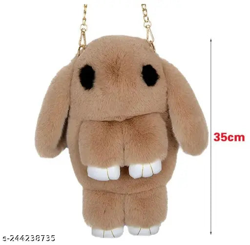 Cute rabbit plush bag, cross-body shoulder sling bag, with zip closure and a long adjustable strap. A fun and fashionable accessory for girls