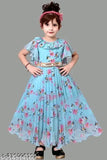 Georgette printed net girl's frock with short sleeves, comfortable for any season, India origin