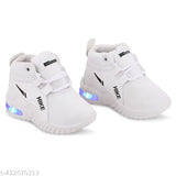 White kids' casual led shoes with light-up design, velcro closure, suitable for indoor and outdoor wear