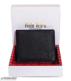 Black leather bi-fold mens wallet, RFID protected, 4 card slots, 2 hidden slots, solid design, Indian origin