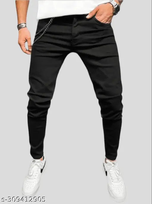 Black stretchable denim men's slim fit jeans, versatile style and exceptional value