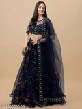 Elegant organza printed lehenga choli and dupatta, embroidered floral design on georgette fabric, semi-stitched (waist size 42in, length size 42in, dupatta length 70in), made in India