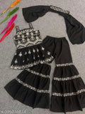 Embroidered A-line crepe top and sharara set, Stylesh kids girls fashionable 7-8 Years (sizes: 23in/30in), Indian embroidery on display