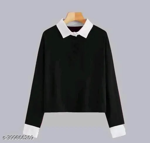 Black and white cotton blend casual/westernwear full hand t-shirt combo, long sleeves, solid design