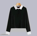 Black and white cotton blend casual/westernwear full hand t-shirt combo, long sleeves, solid design