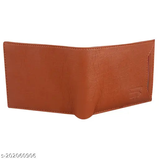 Genuine faux leather men's wallet, 5 card slots, coin pocket, hidden pockets. Tan colored, compact & functional design, Indian origin