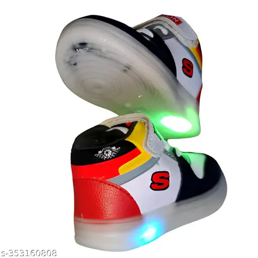 Red, black, and white kid's sneakers with LED lights