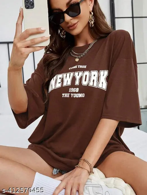 Women's oversized brown t-shirt with NYC design