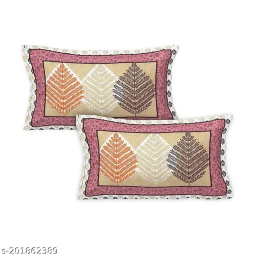 White and floral 100% cotton Jaipuri double bedsheet set, includes 2 pillow covers for summer use